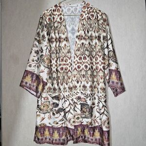 Susan Graver Fall Kimono Duster Women's Small Geometric Earthy Free Spirit